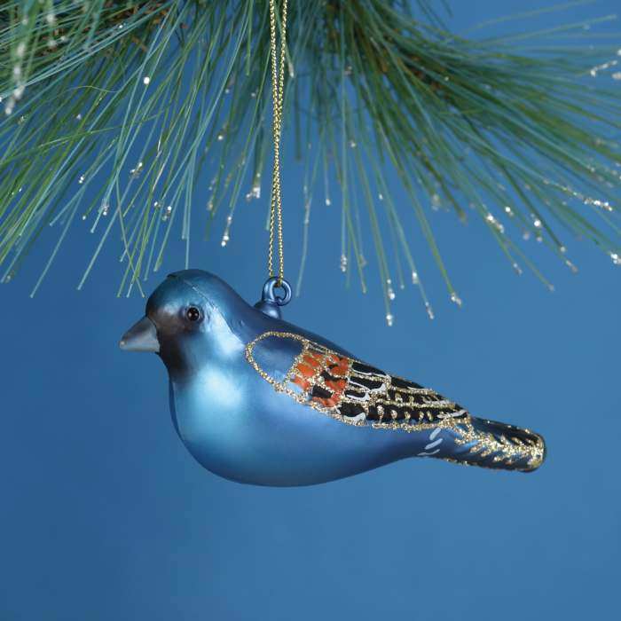 Blown Glass Bird Ornament Blue Grosbeak